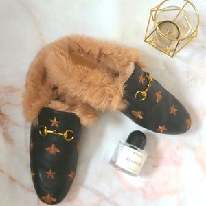 Leather fur mules Sz8